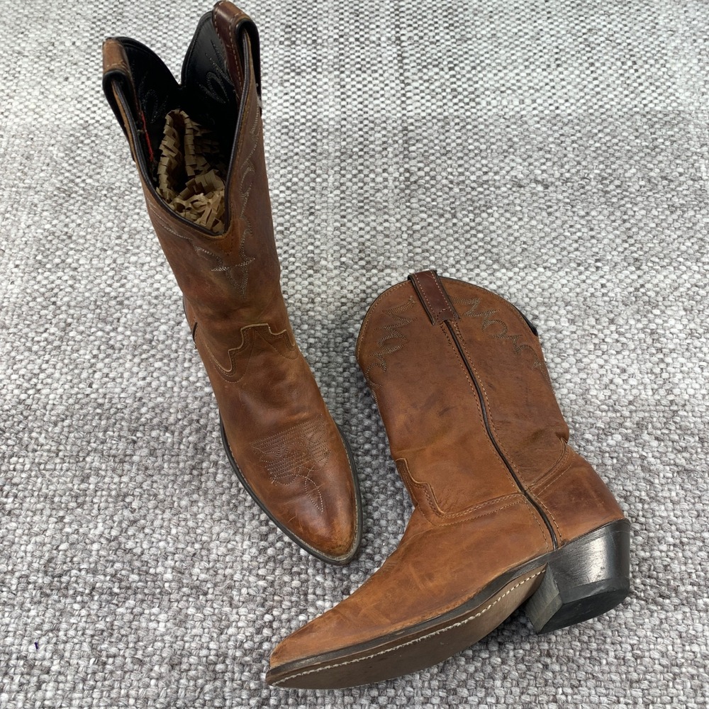Laredo Cowboy Boots Mens 7 M Brown Leather Stitched Pointed Toe 972 Made in USA